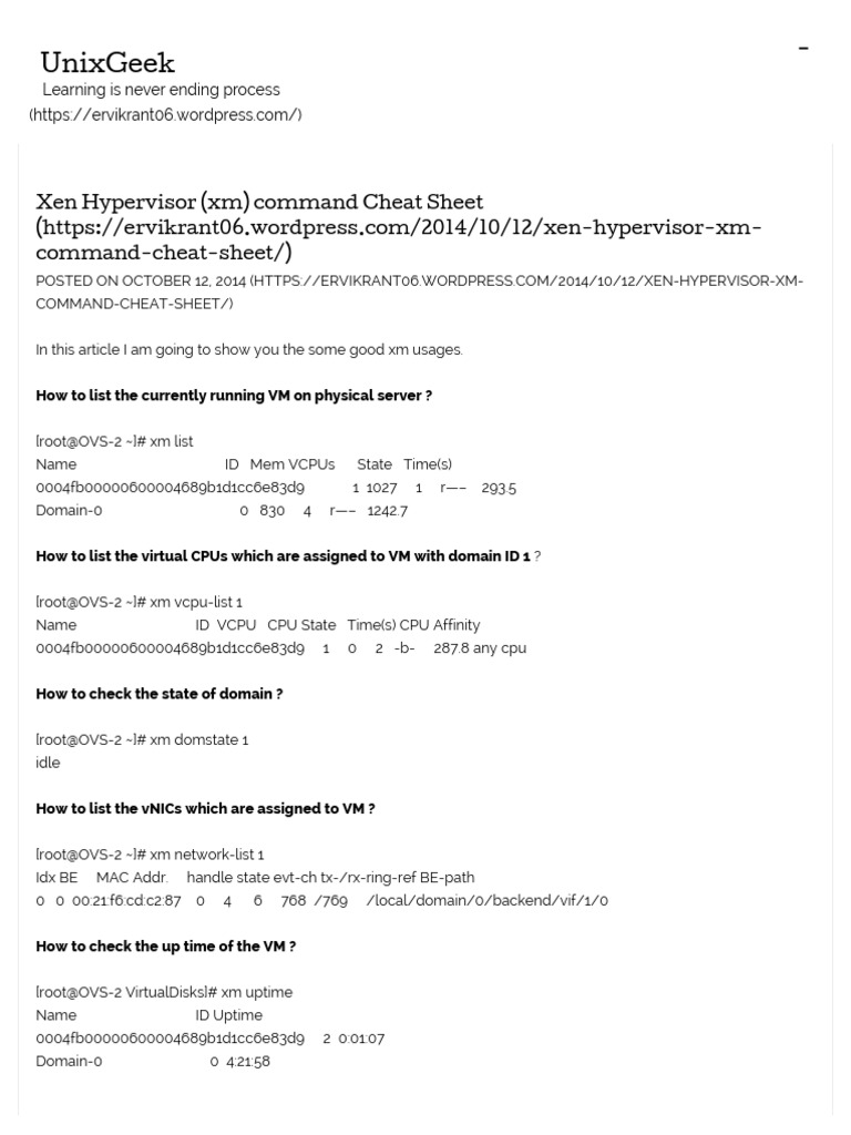 Xen hypervisor xm command cheat sheet unixgeek pdf