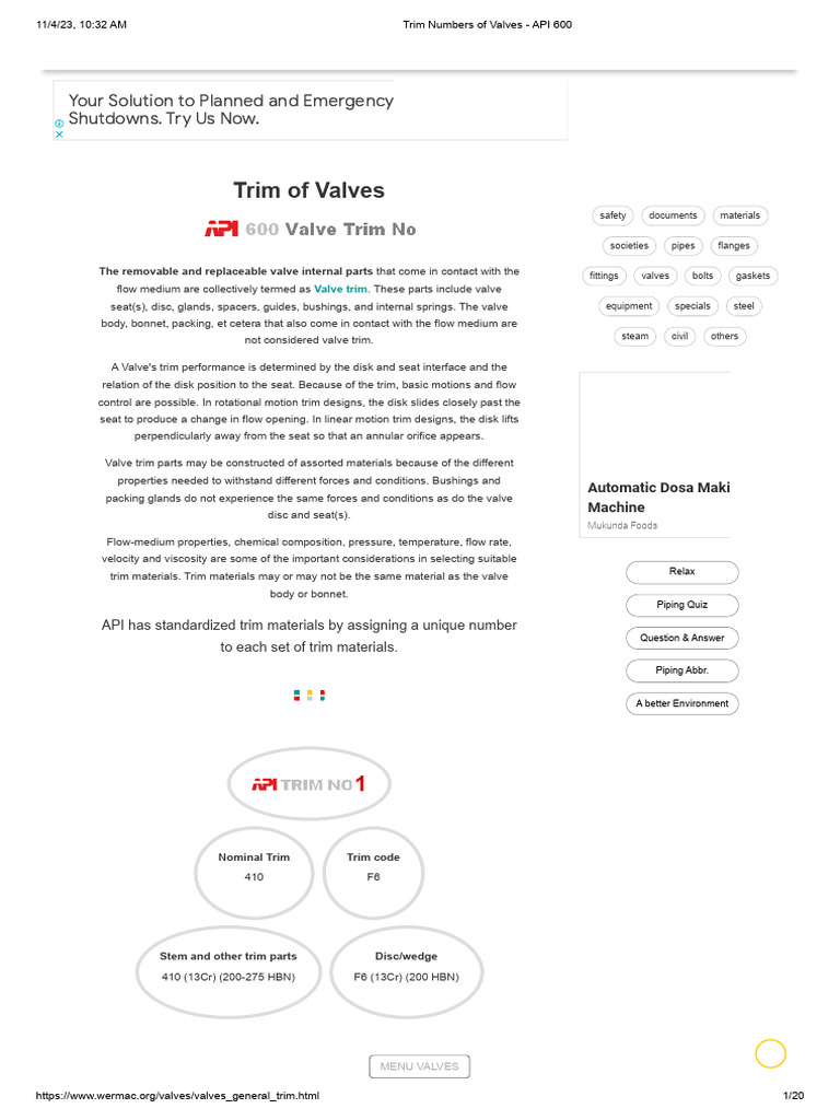 Valve Trim Specifications - API 600 | PDF | Valve | Corrosion