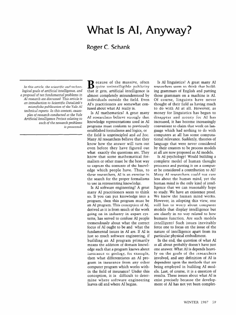 AI Magazine - 1987 - Schank - What Is AI Anyway | PDF | Artificial ...
