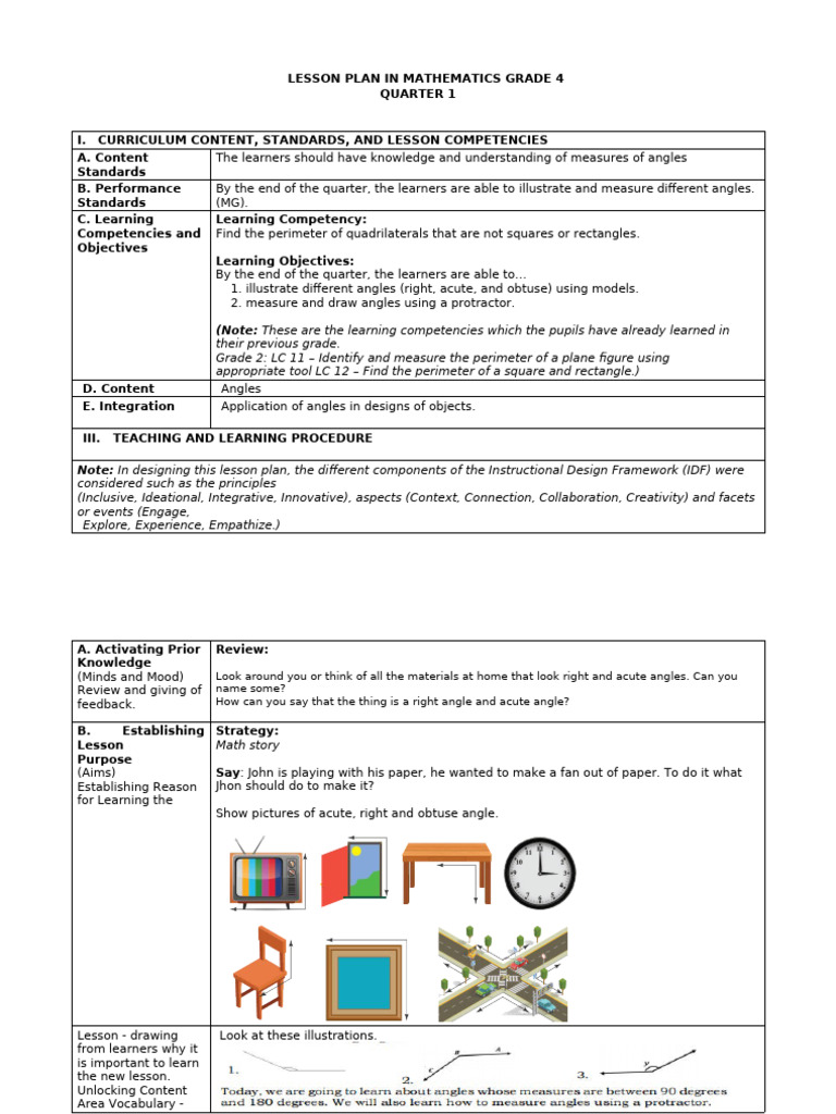 Lesson Plan Math 4-August 1 | PDF