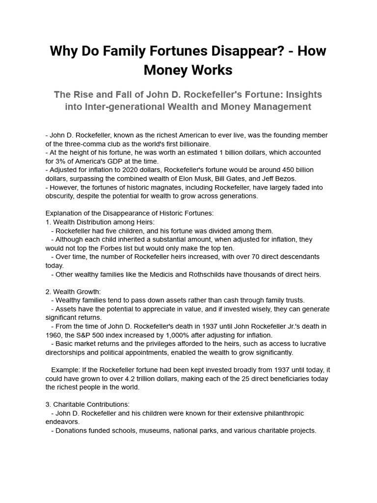 Why do family fortunes disappear how money works pdf