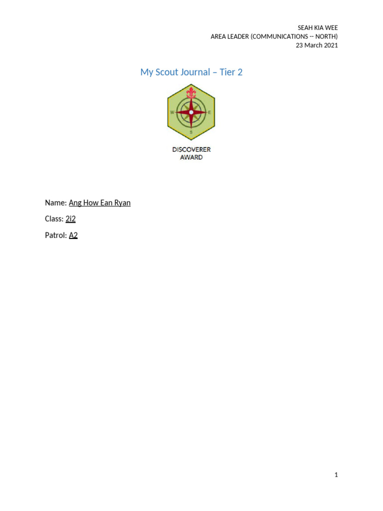 Ryan Seah's Tier 2 Scout Journal | PDF | Singapore | World Politics