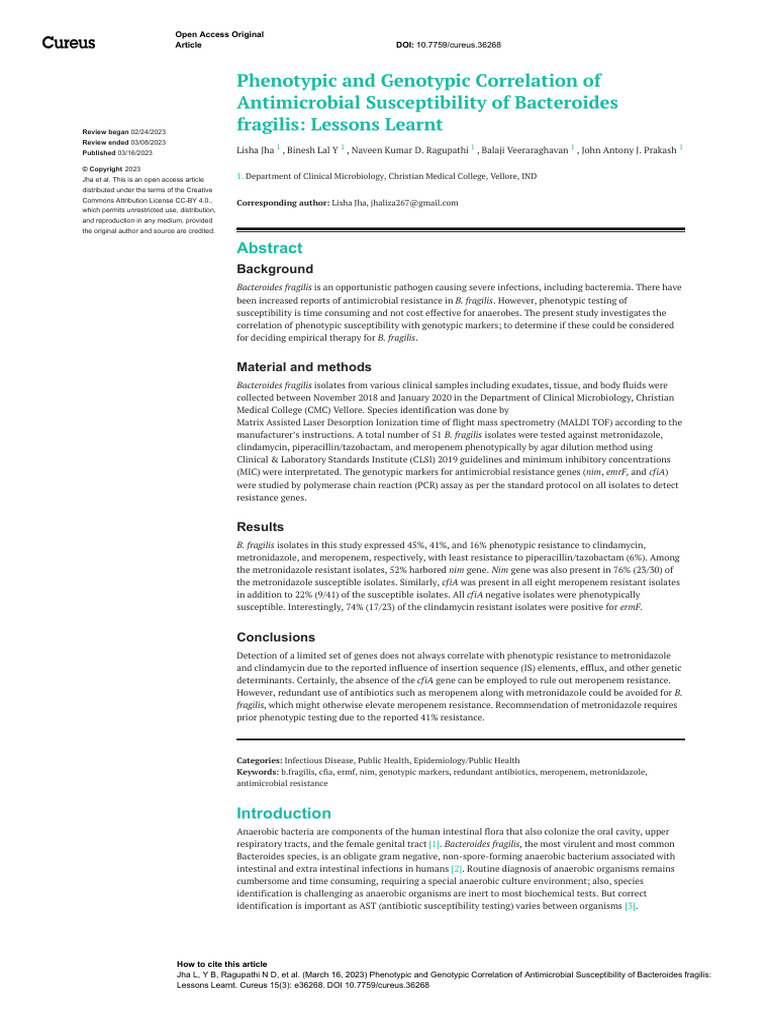 Phenotypic and Genotypic Correlation of Antimicrob | PDF