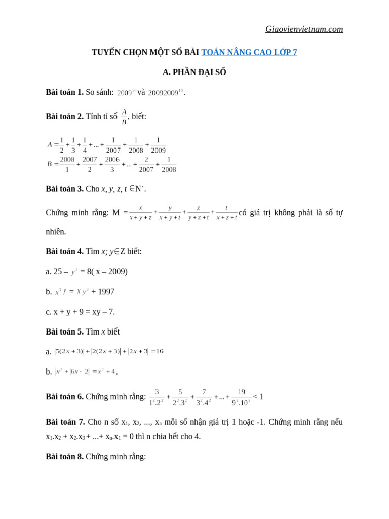 70 Bai Tap Toan Nang Cao Lop 7 Pdf