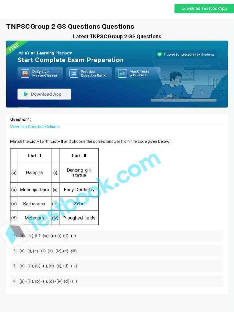 TNPSC Group 2 Gs Questions 6673d601a2f98883d232481a | PDF