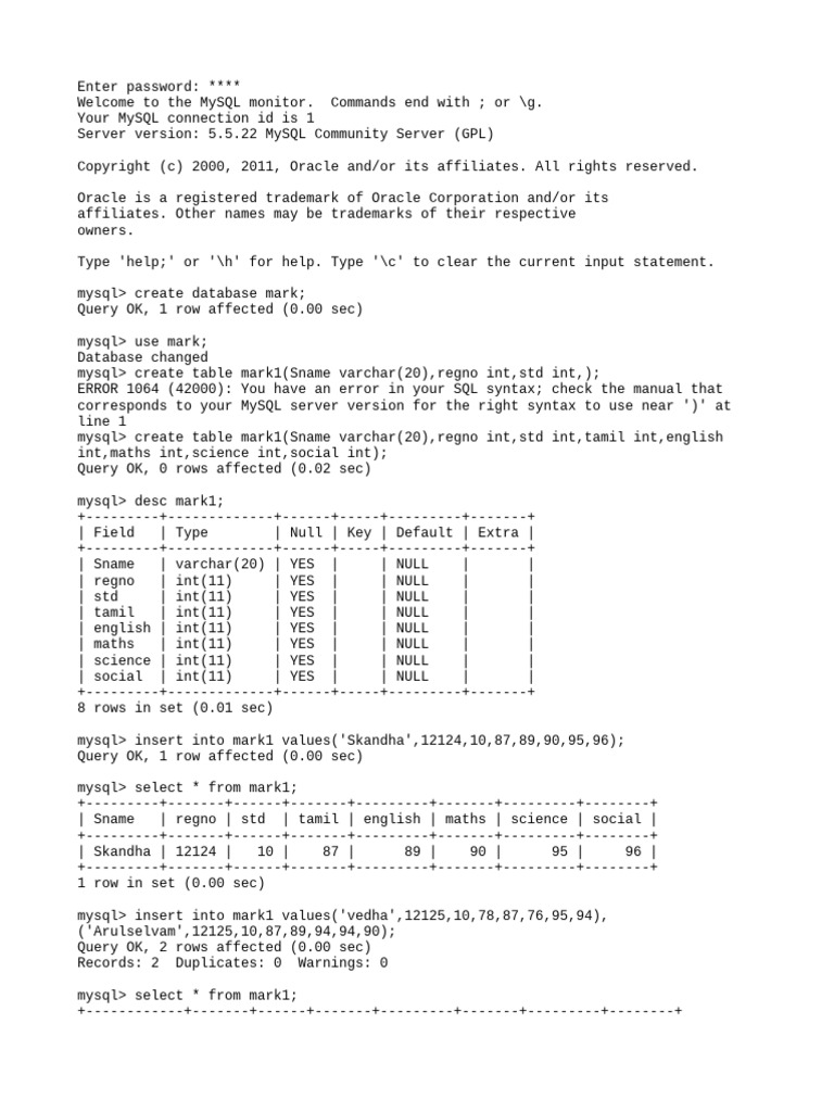 Mysql Queries | PDF | My Sql | Technology & Engineering