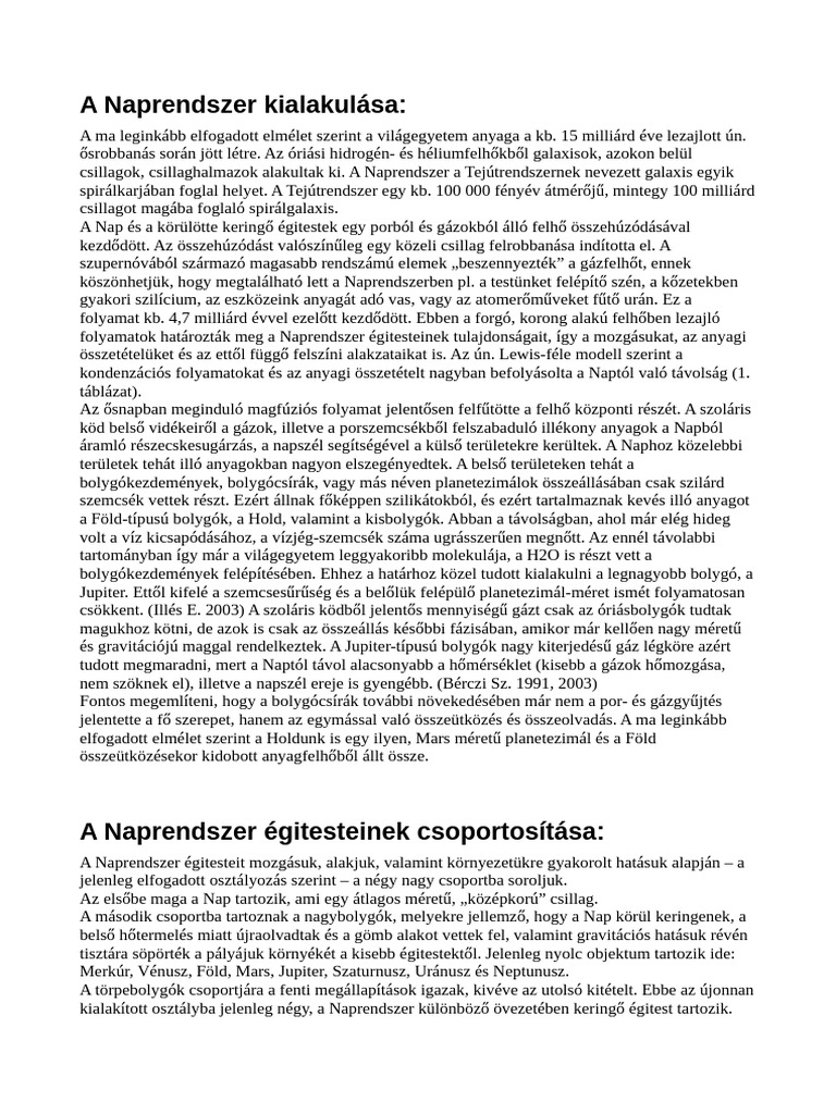 1.a. A Naprendszer Kialakulása És Felépítése, A Nagybolygók Jellemzése ...