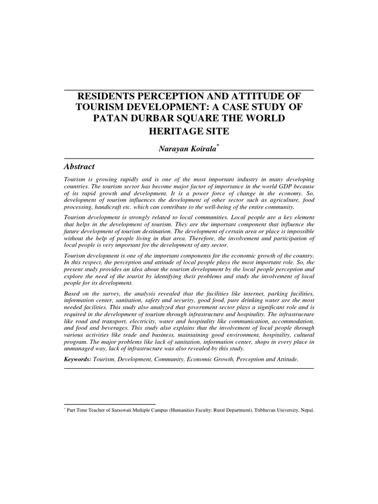 Residents Perception and Attitude of Tourism Development: A Case Study ...