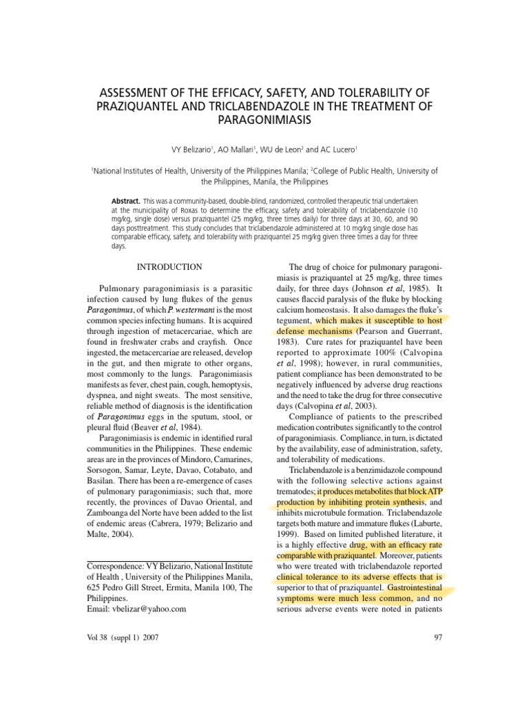 Assessment of The effIcacY, Safety, and toleraBIlItY of PraZIQUantel | PDF