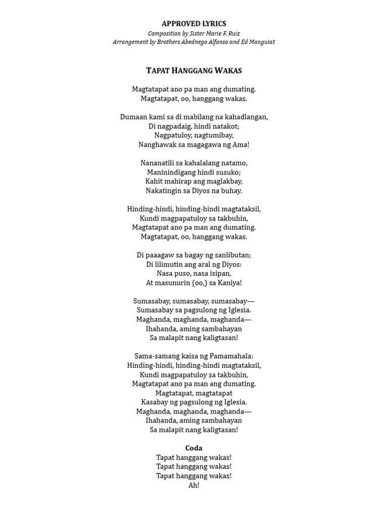 Tapat hanggang wakas lyrics pdf