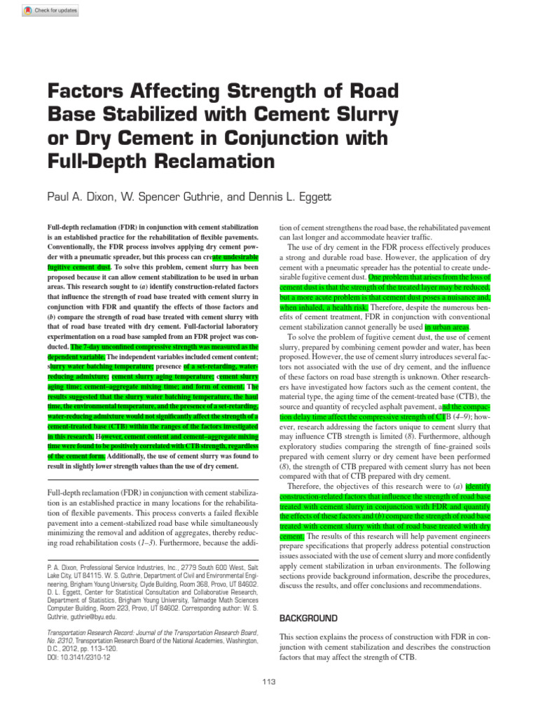 Cement Slurry and Dry Cement in FDR | PDF