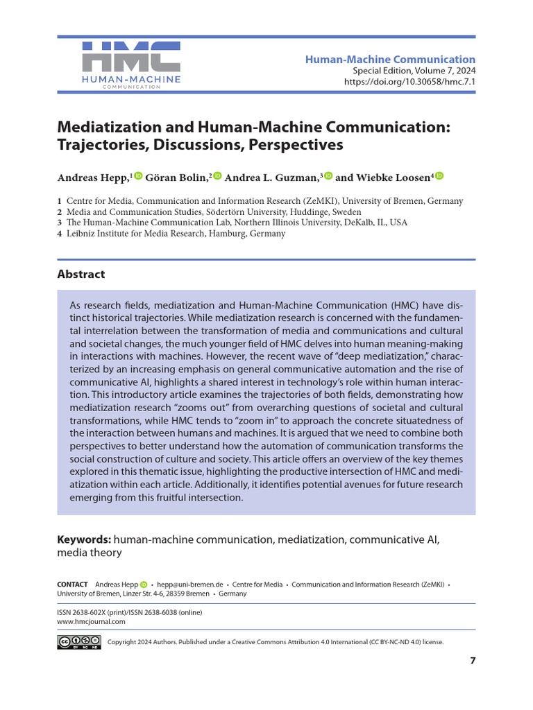 Mediatization and Human-Machine Communication - Trajectories Disc | PDF