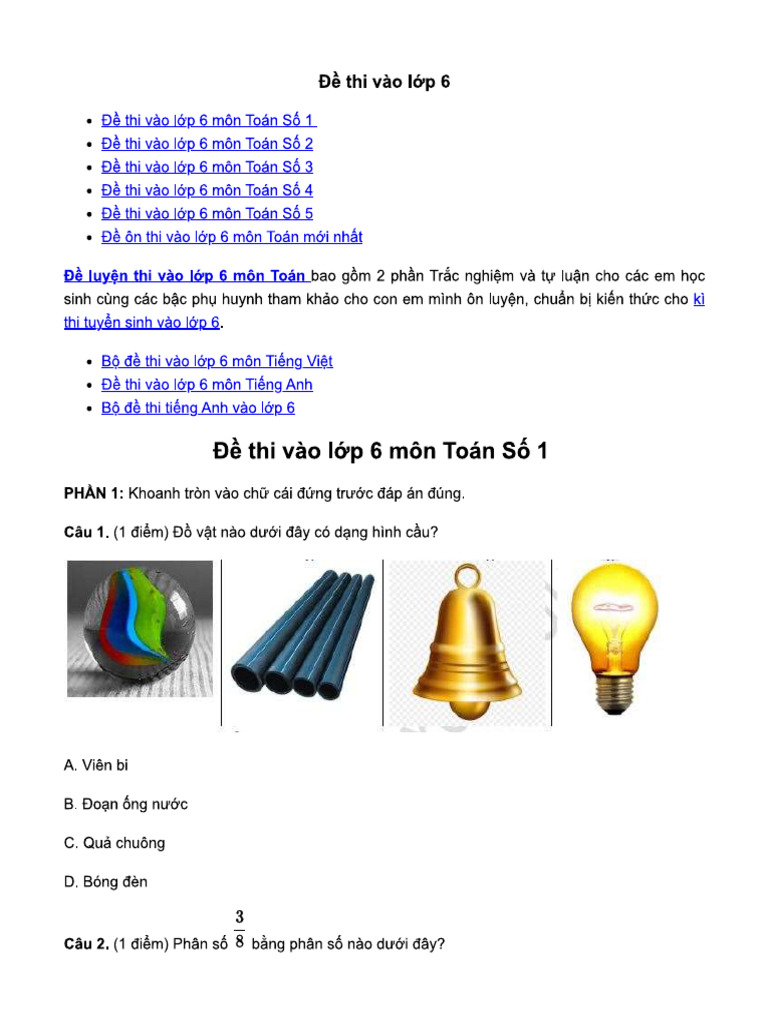 Bo de Luyen Thi Vao Lop 6 Mon Toan | PDF