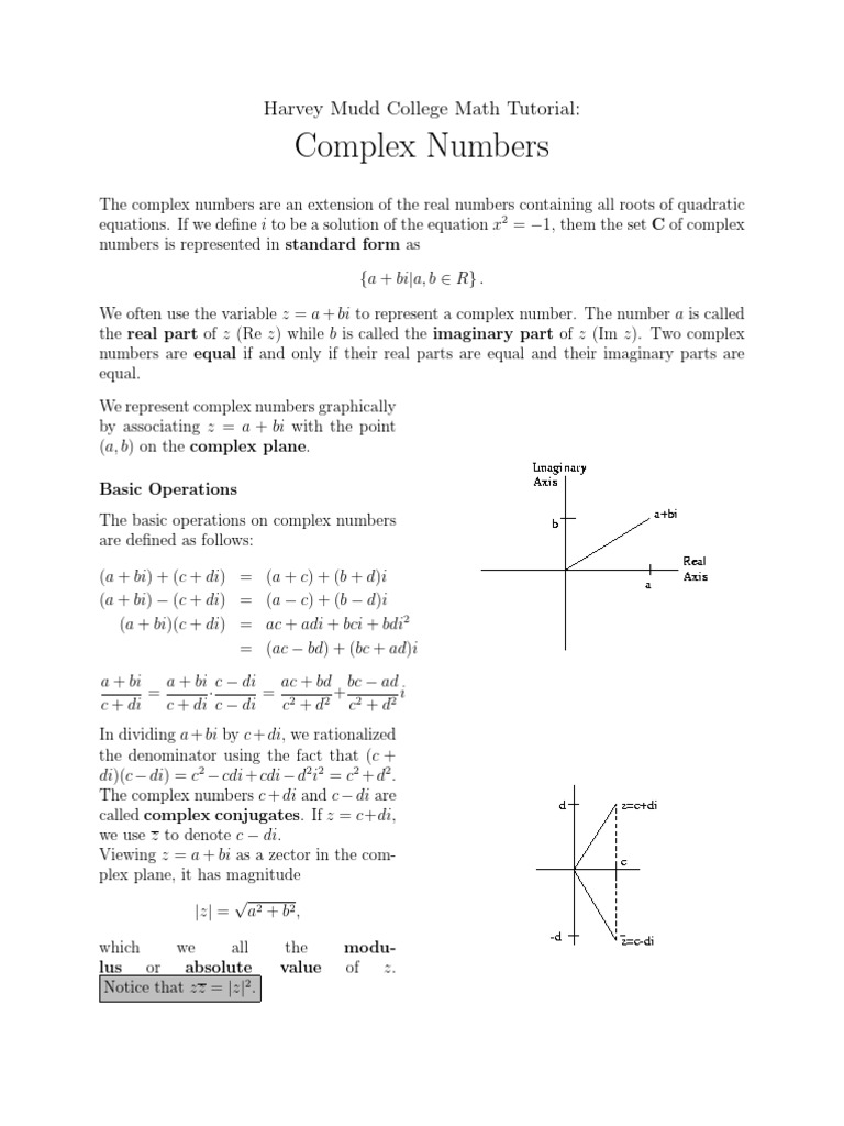 Complex Numbers Tutorial at Harvey Mudd | PDF | Complex Number ...