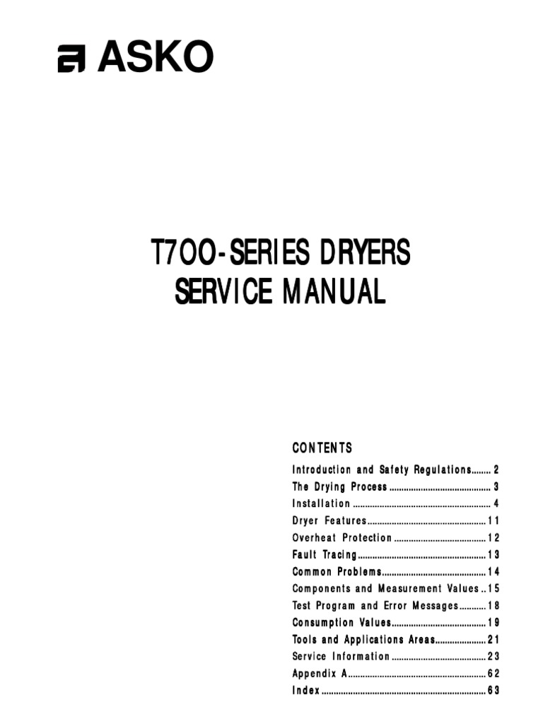 ASKO T700-Series Dryer Service Manual | Clothes Dryer | Washing Machine