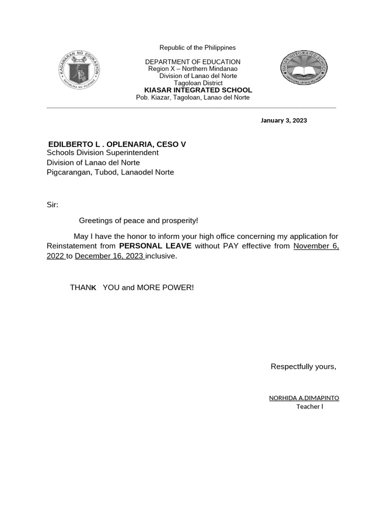 Intent letter reinstate pdf