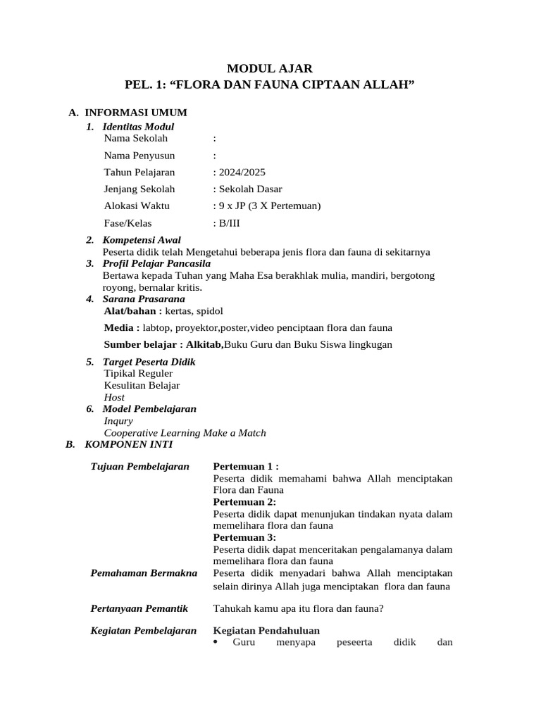 Modul Ajar Fase B KLS 3 | PDF