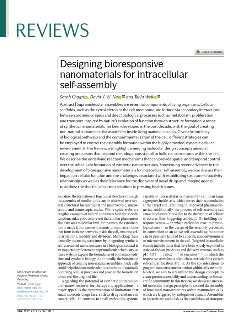 Reviews: Designing Bioresponsive Nanomaterials For Intracellular Self ...