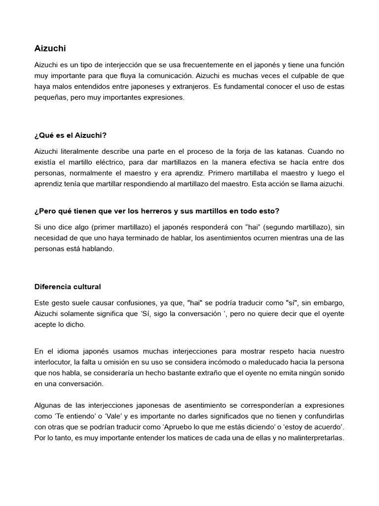 Entendiendo el Aizuchi en Japonés | PDF | Foreign Language Studies ...