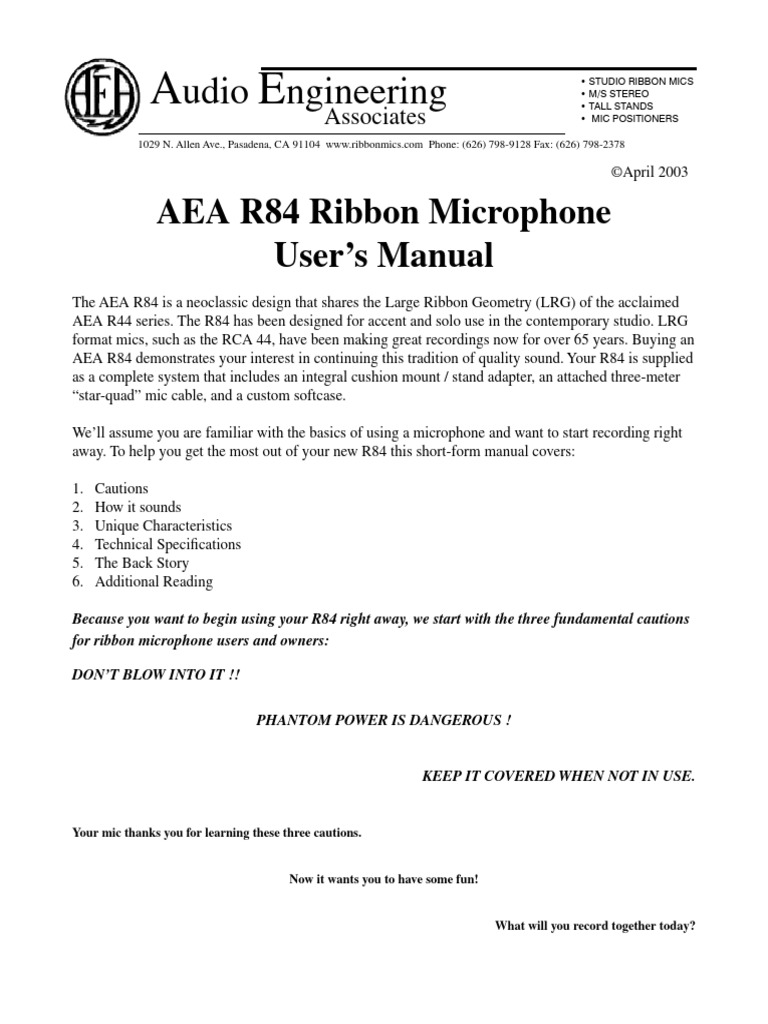 R84 Owners Manual 1.2 Web | PDF