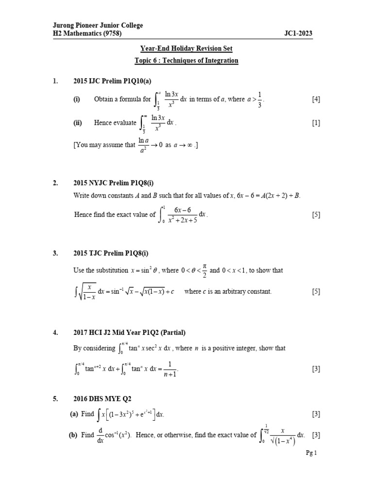 2023 year end holiday revision set topic 6 integration techniques