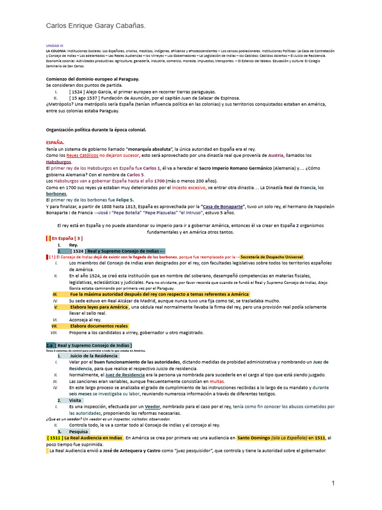 Unidad 3 - La Colonia | PDF