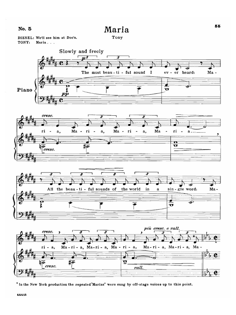PDF image displaying West Side Story Maria music notation document page