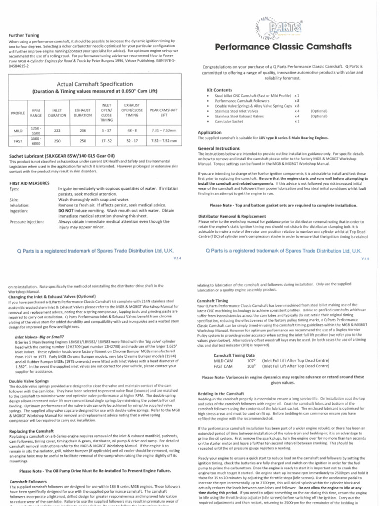 Camshaft Specifications for RP1676 and RP1677 | PDF