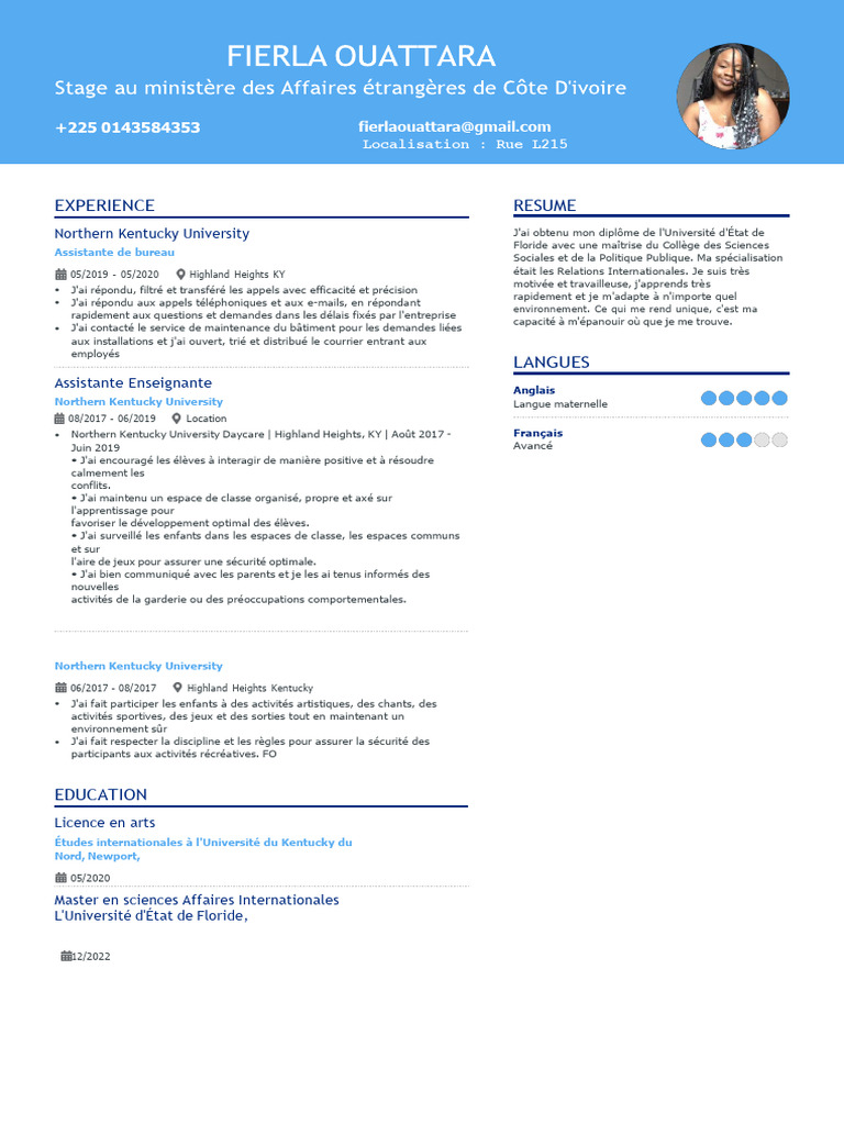 Visual Reference: Bilingual Office Teaching Assistant Resume