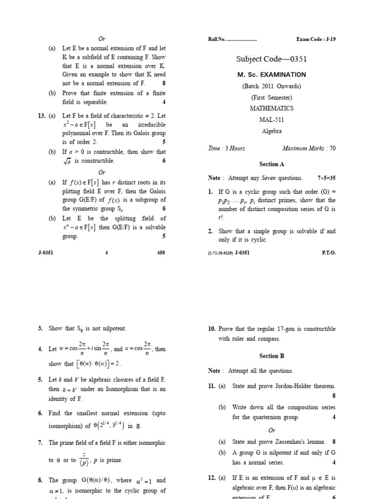 Subject code 0351 roll no exam code j 19 pdf