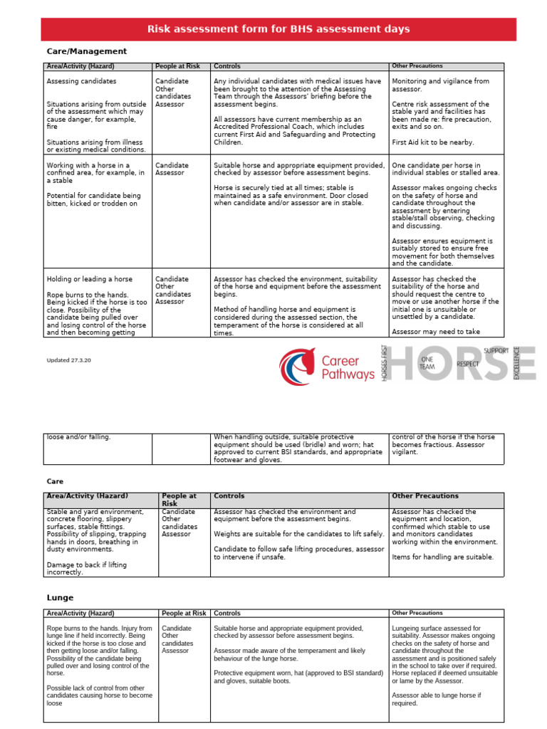 Bhs Assessment Days Risk Assessment | PDF