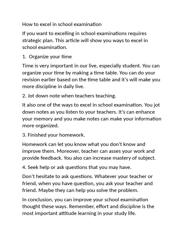 How to excel in school examination pdf