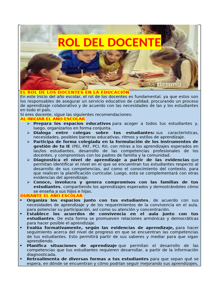 Rol del Docente en la Educación | PDF | Aprendizaje | Maestros