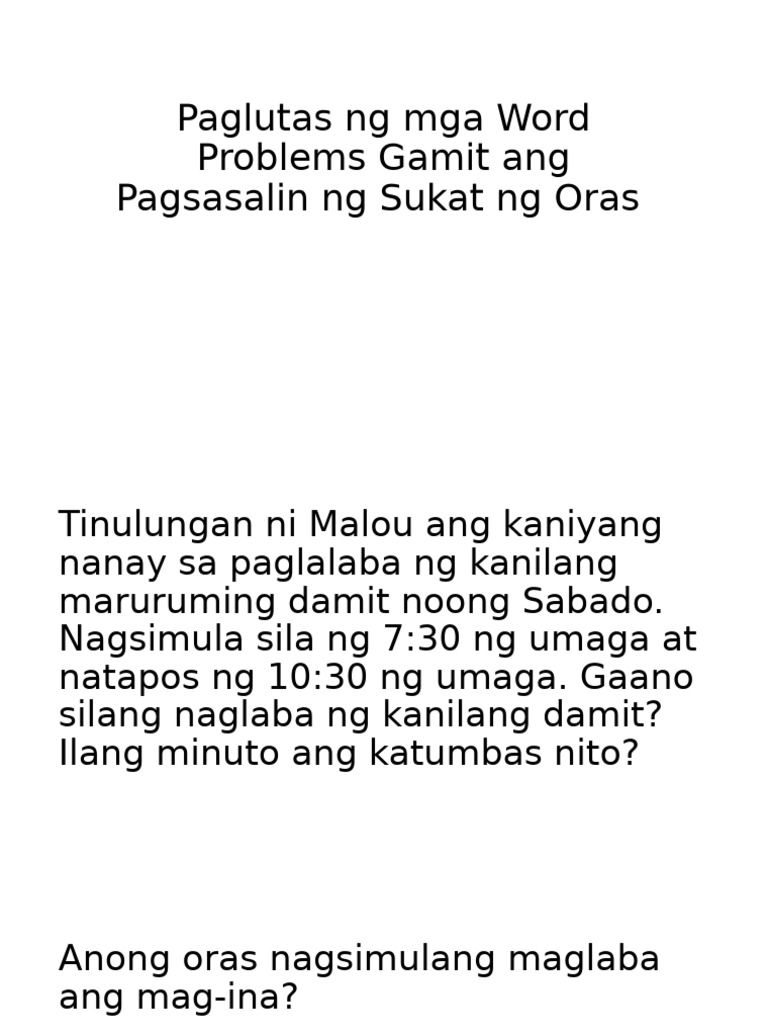 Paglutas NG Mga Word Problems Gamit Ang Pagsasalin | PDF