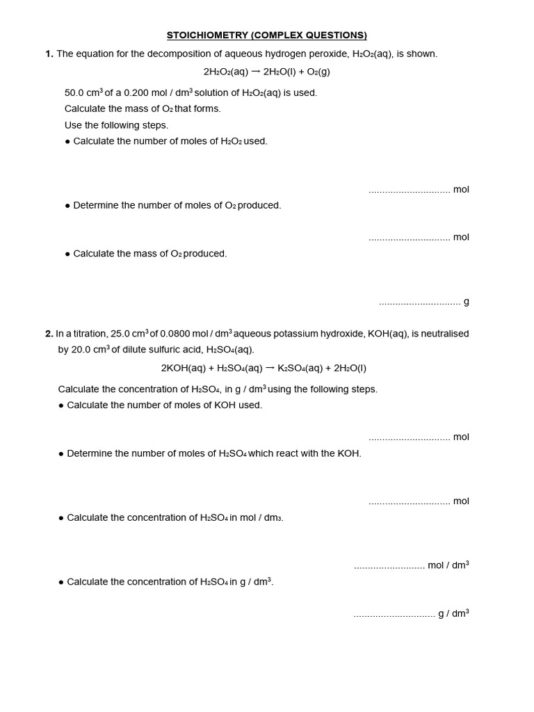 Stoichiometry Questions | PDF
