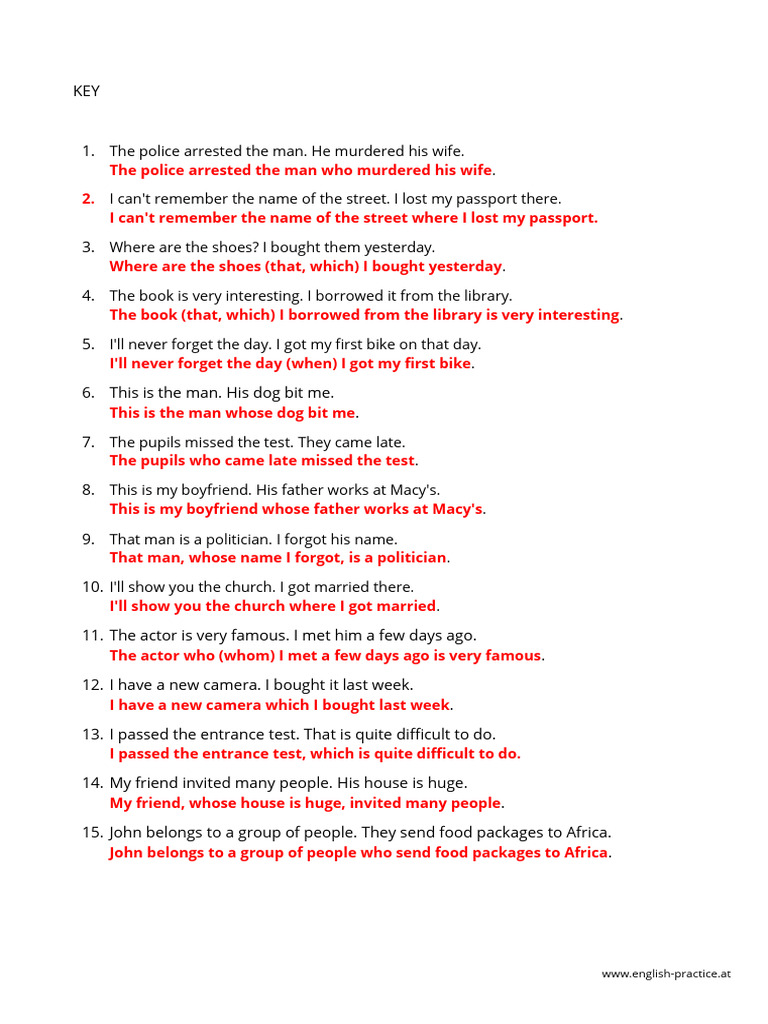 Relative Clauses - PDF Grammar Worksheet - B1 - RC003 | PDF