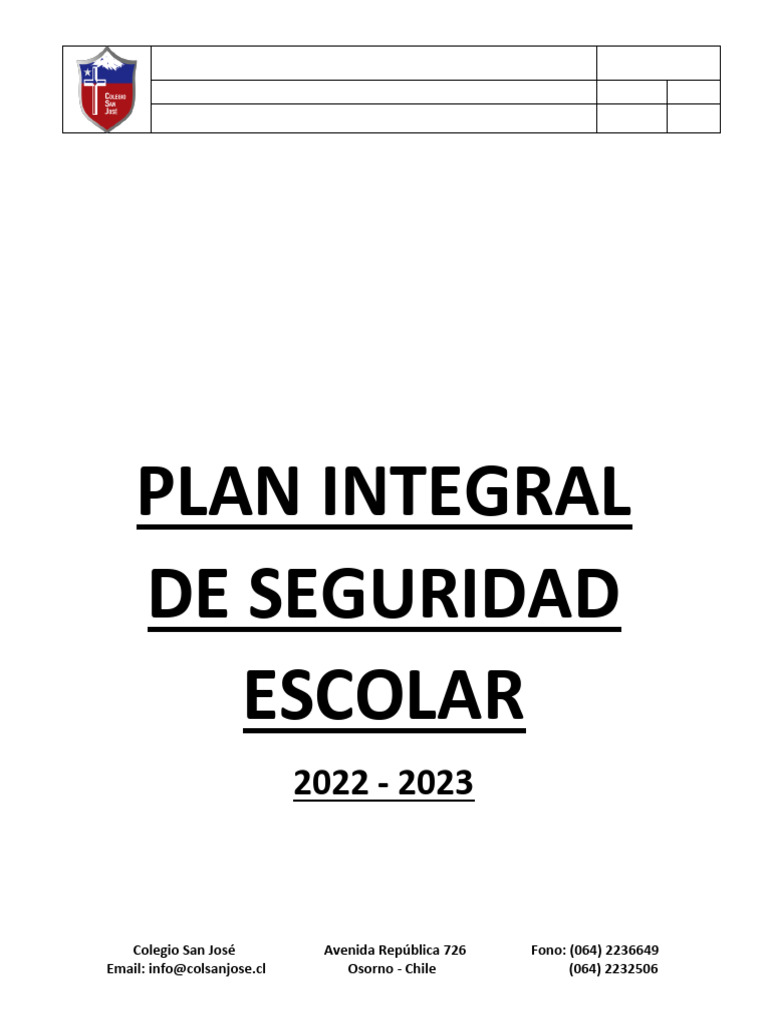 Plan de Seguridad Escolar 2022 2023 Colegio San Jose Osorno | PDF