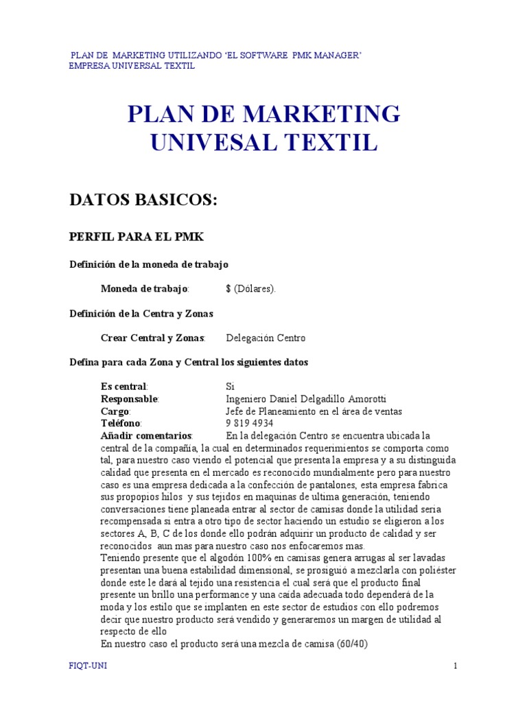 Plan de Marketing para Universal Textil | PDF | Marketing | Calidad ...