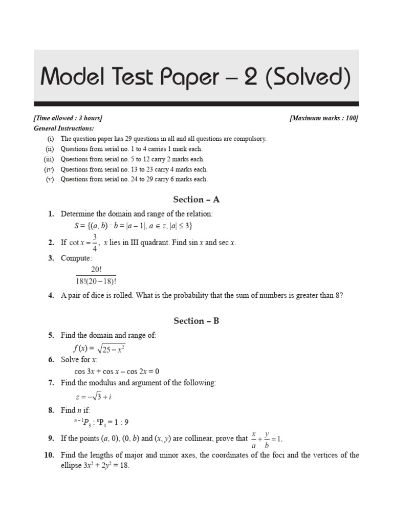 2 - Maths 11th - Model Test Paper-2 - Solved | PDF