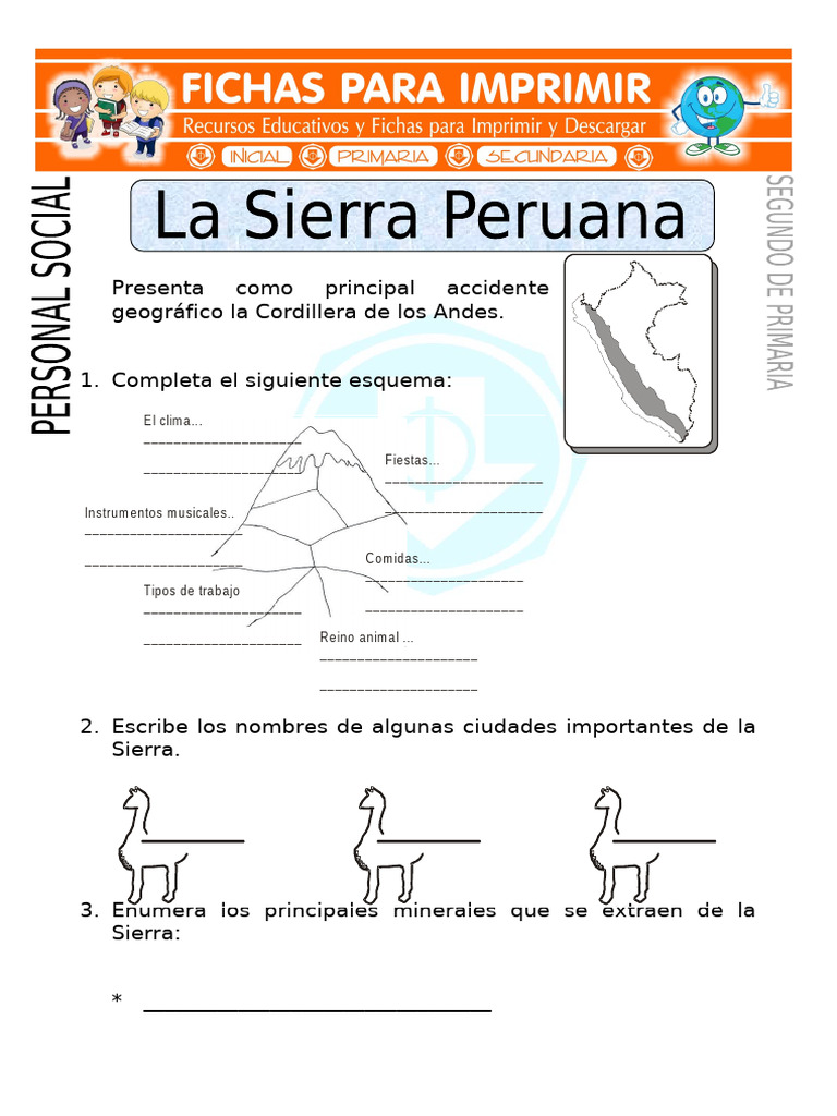 Ficha de La Sierra Peruana Para Segundo de Primaria | PDF