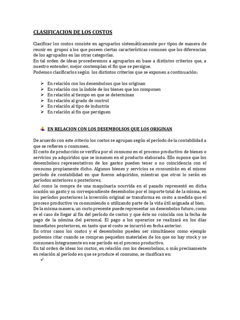 Clasificacion de Los Costos | PDF