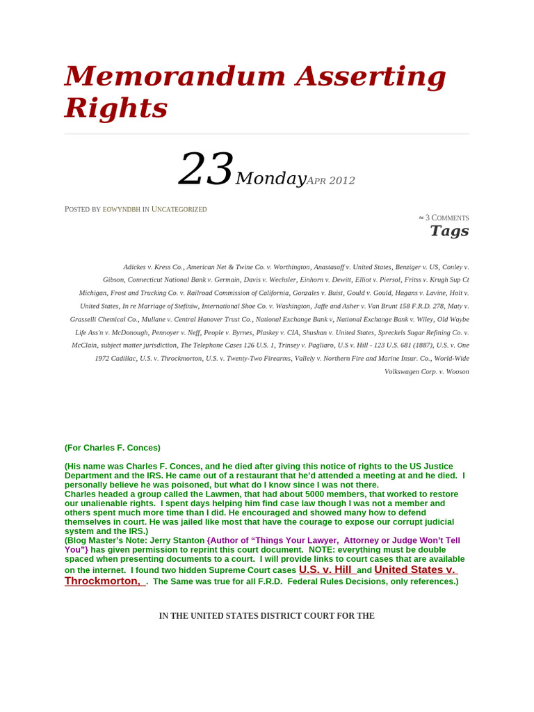 Memorandum Asserting Rights | PDF