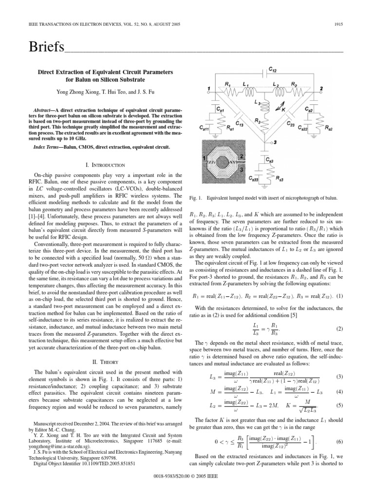 Direct Extraction of Equivalent Circuit Parameters For Balun On Silicon ...