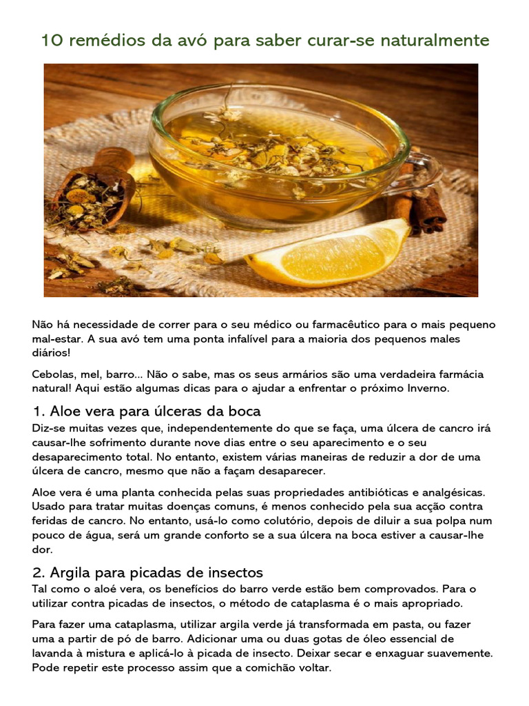 10 Remédios Caseiros Que Você Deve Conhecer para Se Curar Naturalmente ...