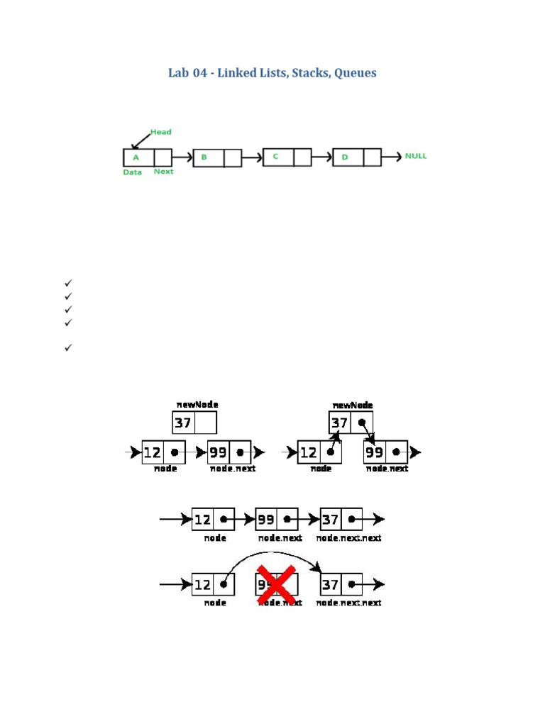 Lab 04 (Linked Lists, Stacks, Queues) | PDF