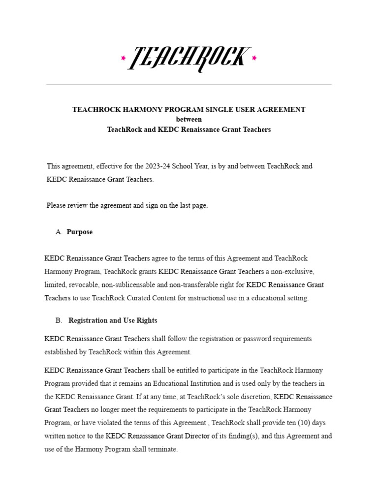 Teachrock harmony program single user agreement kedc pdf