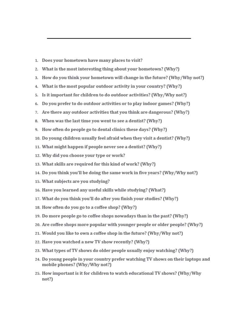 Questions For Speaking Test | PDF