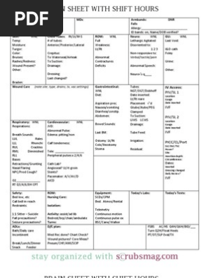 Nurse Brain Sheet With Shift Hours