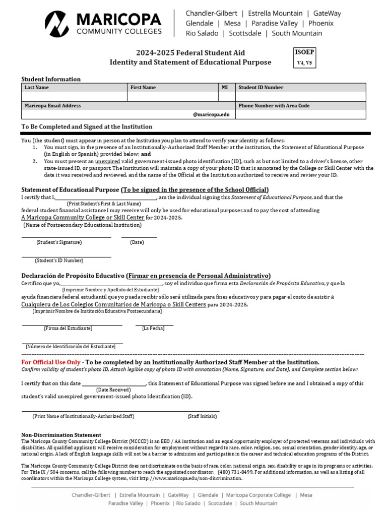 Financial Aid Identity Statement Educational Purpose Form | PDF