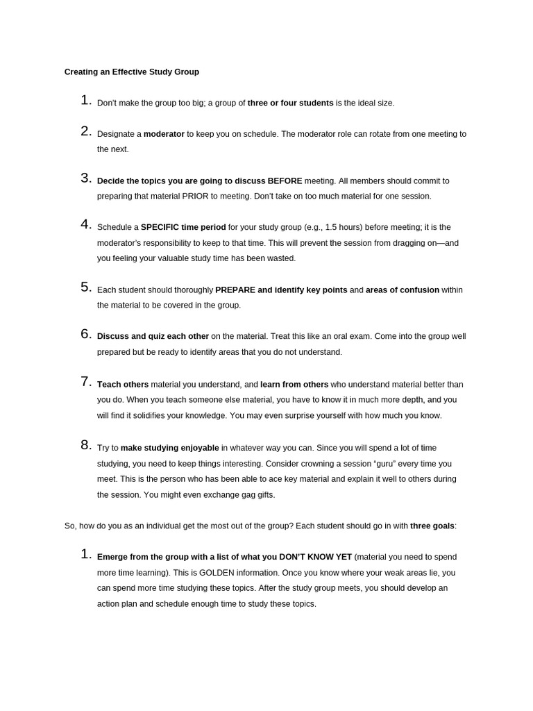 Creating An Effective Study Group | PDF